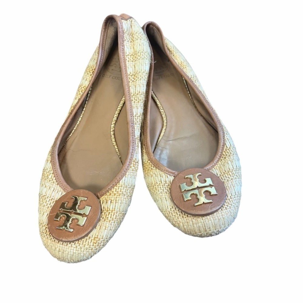 Tory Burch Reva Raffia Ballet Fats Brown